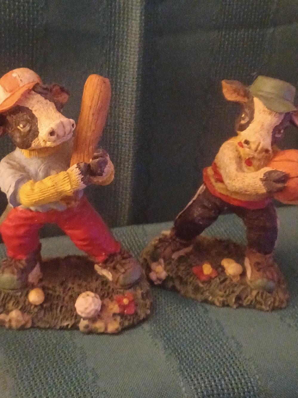 Whimsical Cow Baseball Figurines - Red and Brown Accents